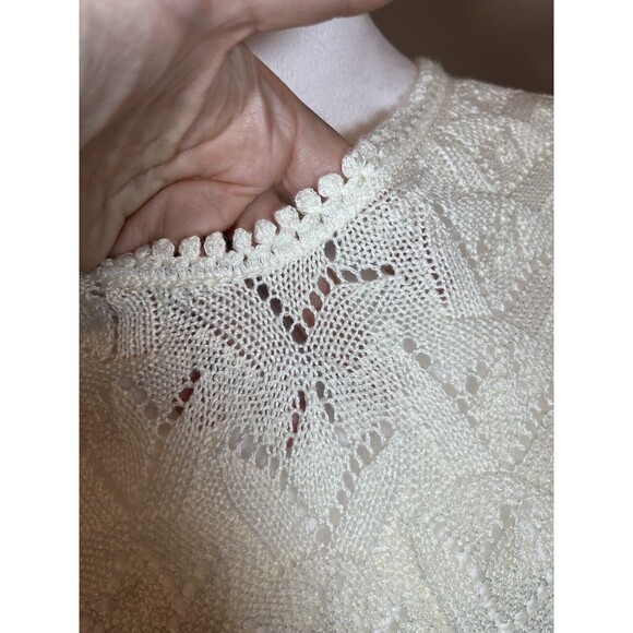 Vintage Billie Jo Women’s Sweater Lacy Knit Lightweight Ivory Medium - Picture 3 of 11